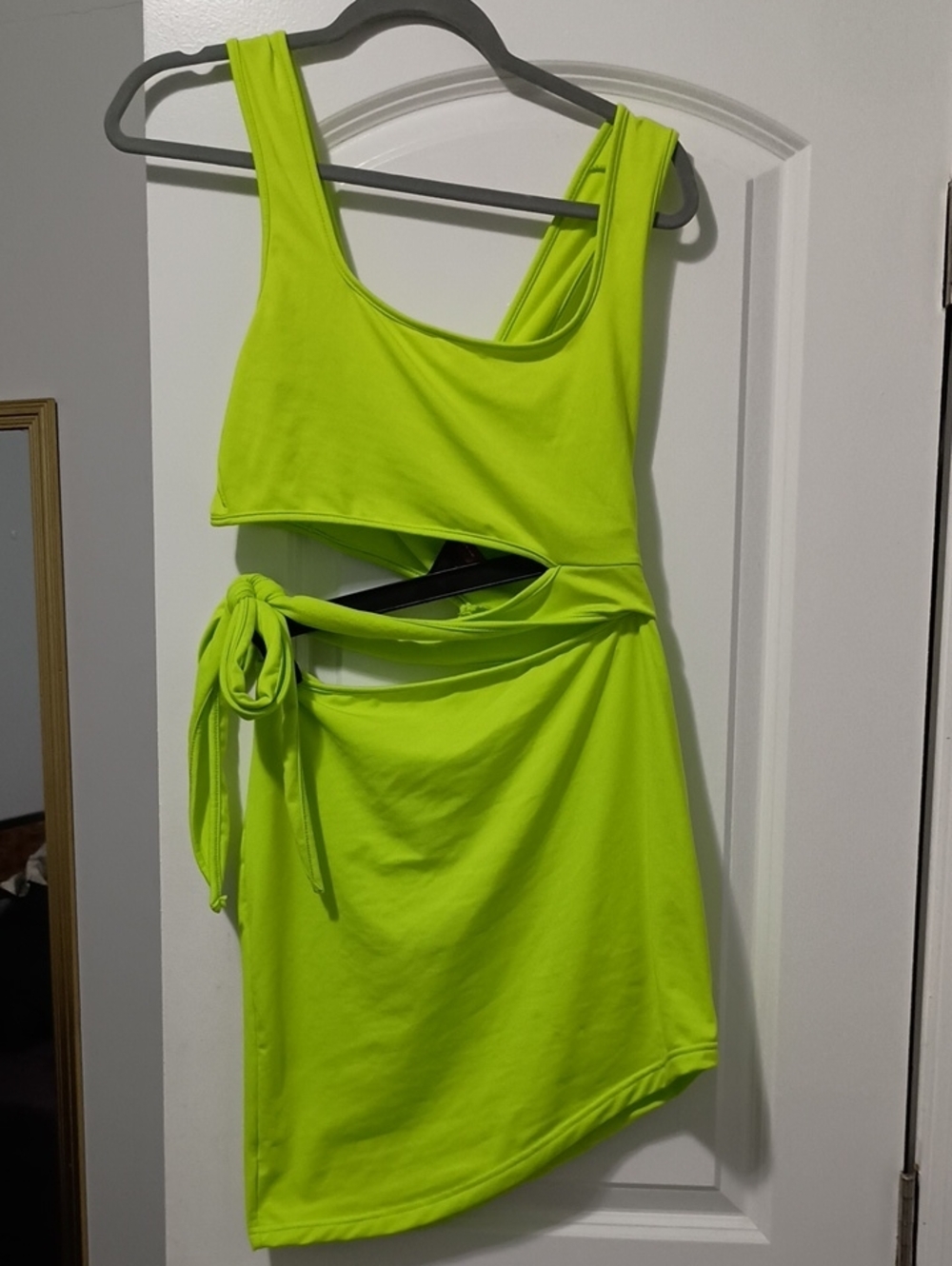 Neon Lime Cutout One-Piece Dress With Side Ties NEW NEVER WORN